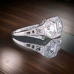2.30ct. Platinum Vintage Filigree Engagement Ring Natural Old Euro Cut 1920’s