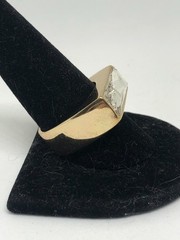 Vtg Gold Tone Rectangular Rhinestone Large Cocktail Statement Ring Size 11.25