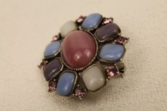 Vintage Pastel Cabochon Cluster Brooch Pink Blue Rhinestone Pin