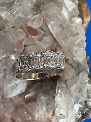 Vintage 14K White Gold Marquise & Tapered Baguette Diamond Ring Size 6.5