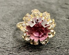 Vintage Pink Rhinestone Cluster Ring Adjustable 10kt GF Shanks 2.4g