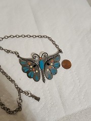 Vtg Signed Celebrity Silvertone & Enamel Large Butterfly Necklace
