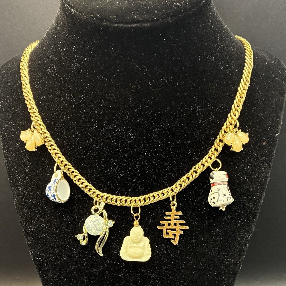 Vintage Estate Assemblage of Charms &Trinkets: Thermoset Confetti, Lucite Buddha