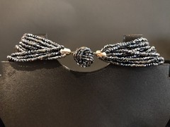Black Czech Glass 12 Strand 1950’s Necklace Statement Push In Clasp VTG 15″
