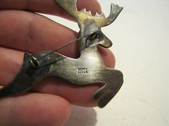 VTG STAMPED SILVER MEXICO REINDEER BROOCH/PIN W/TURQUOISE EYE USED CLEAN