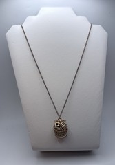 Goldtone Owl Pendant Necklace on 32” Rolo Chain Push Lock Clasp