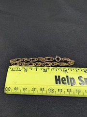 Vintage 14K Yellow Gold Double Marquise Link Bracelet 7.25” 7.6g Safety Chain