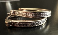Gold Over 925 Sterling Ross Simons Oval Horseshoe Hoop Diamond Chip Earrings