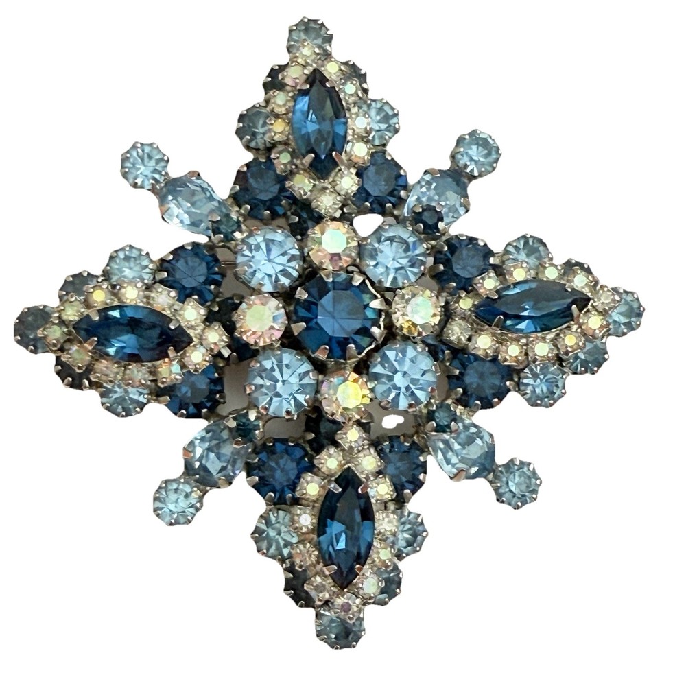 ORIGINAL By ROBERT BLUE & AB CRYSTAL RHINESTONE PIN BROOCH PENDANT VINTAGE 3.25”