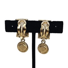 Givenchy Clip Earrings Logo 4G Dangle Pearl Gold Runway Signed 80s Vintage