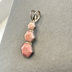 Jay King Pendant Pink Triple Stone Hexagon Carved Geometric Sterling Silver 925