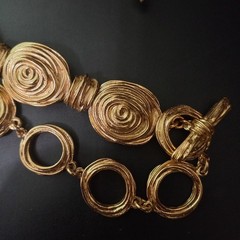 Vintage Runway Chunky Gold Tone Swirl Chain Belt Necklace & Bracelet Set 60s 80s