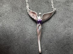 3.00g Vintage Sterling Silver 925 Angel Wing Purple Necklace 16 in M