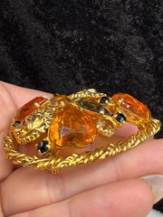 Vintage Rhinestone Brooch Orange Domed Fall Autumn