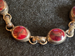 Vintage Sterling Silver Red Jasper Marble Link Bracelet Toggle Clasp 7 1/4″