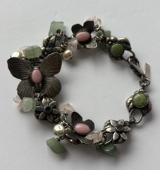 Mary DeMarco Bracelet Butterfly Opaline Glass Rhinestone Vintage Silver Tone Y2K