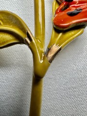 Vintage Orange Yellow Metal Enamel Daisy Flower Floral Brooch Pin 4.25” Spring