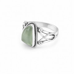 Authentic Beautiful Pale Green Prehnite 925 Sterling Silver Freeform Ring #6.5