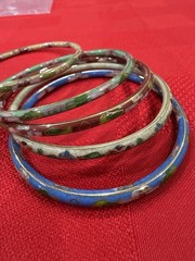 5 Vintage Chinese Cloisonné Bangle Bracelets Set Enamel Floral Multicolor