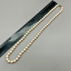 Vintage Marvella Faux Pearl Necklace 22″ Cream Beaded Strand Gold Tone Clasp