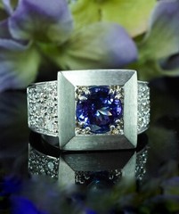 Giant 18g Vintage 2.3ct Gem Tanzanite Colorless Diamond Ring 18K White Gold Heav