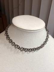 24. Vintage MEXICO 925 Sterling Silver Rolo chain link Short Necklace 14″, 45g