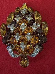 Vintage Eisenberg Ice Brooch Layered Amber Topaz Citrine and Clear Rhinestone