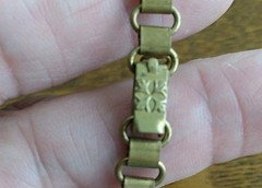 Antique Brass Bookchain Necklace 16 Inches Wide Flower Embossed Clasp