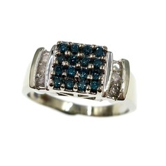14k Solid White Gold 3/4ct Genuine Blue and White Diamond Ring Size 9.25