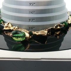 Vintage Catwalk John Jewelry Set – Gold‑Tone Bow Necklace & Green Drop Earrings