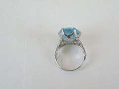 Vintage Sterling Silver 925 Large 13CT Natural Heated Blue Topaz Ring Size 7