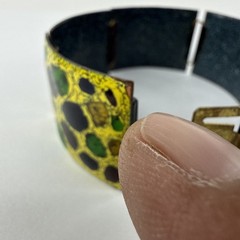 1950s 1970s MCM Enamel Copper Bracelet West Germany Mosaic Pattern Green Yellow