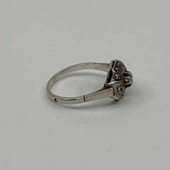 French Sterling Paste Shield Ring Size 8.25 Crab Mark Art Deco Vintage