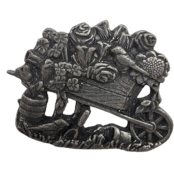 Birds and Blooms Pewter Wheelbarrow Flowers Brooch