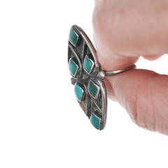 sz5.5 Zuni sterling silver and turquoise flush inlay long ring