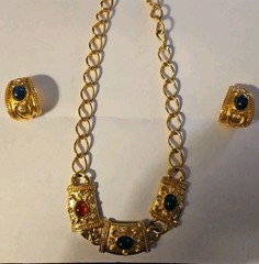Avon Vintage Gold Tone Multi colored Glass Stones Chain Necklace 18.5+earrings