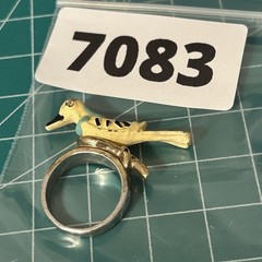 Vintage Bird Ring Enamel Figural Yellow Blue Novelty Size 6.75 Cottagecore
