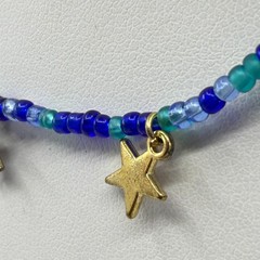 Blue Beaded Celestial Star Charm Necklace Boho Festival Layering Statement Gift