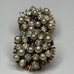 Vtg Francois Coro Rhinestone Pearl Tree Demi Parure Brooch Screw Back Earrings