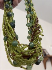 Multi Strand (25) Seed Bead Necklace 16” Choker Green and Brown Beads