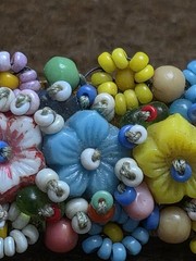 Vintage Seed Bead Flower Brooch C Clasp Fabric Back Pin Artisan MCM