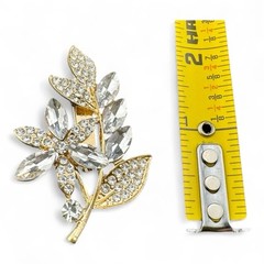 Beautiful Anna & Charlotte Gold Tone & Clear Rhinestone Flower Stem Brooch