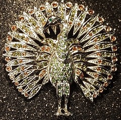 Vtg JBK Peacock Bird Brooch Camrose Kross MultiCrystal Animal Figural Pin Jackie