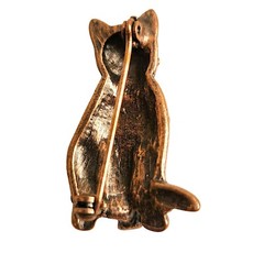Vintage Gold Orange Tone Cat Pin Brooch Rhinestones 1 .5 Inches