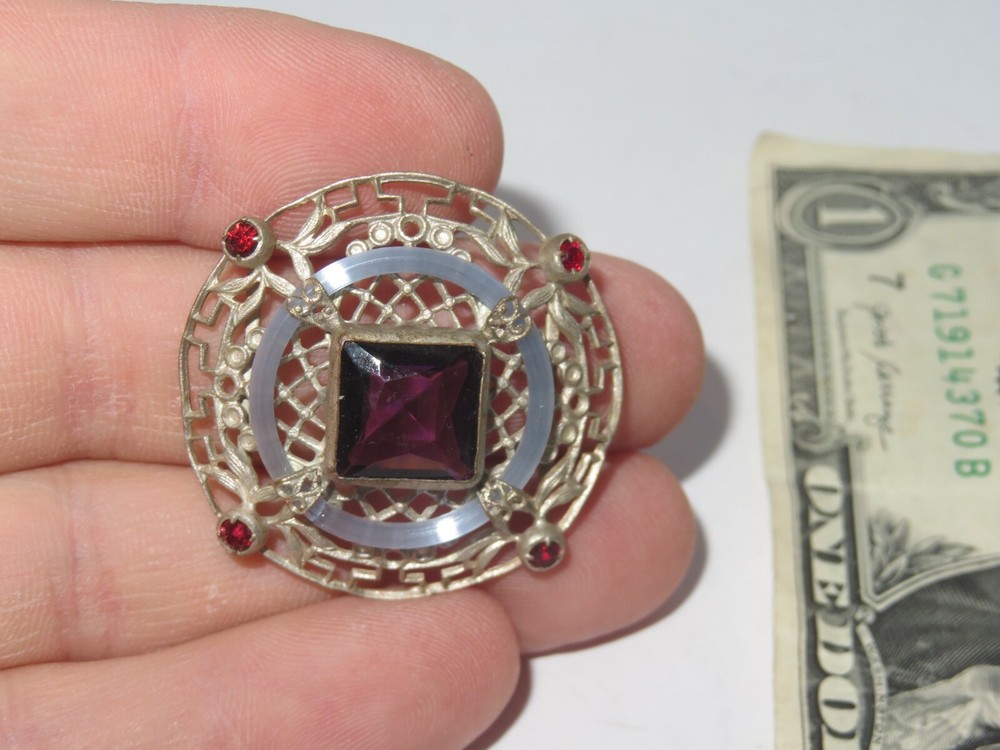 Vintage Slide Pendant Buckle Jewelry Spun Glass Rhinestone (95M)