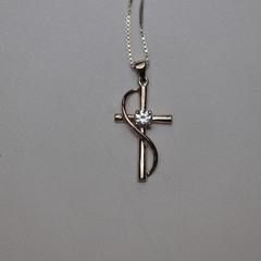 Rose Gold Cross Pendant Necklace with Center Gem Sterling Silver