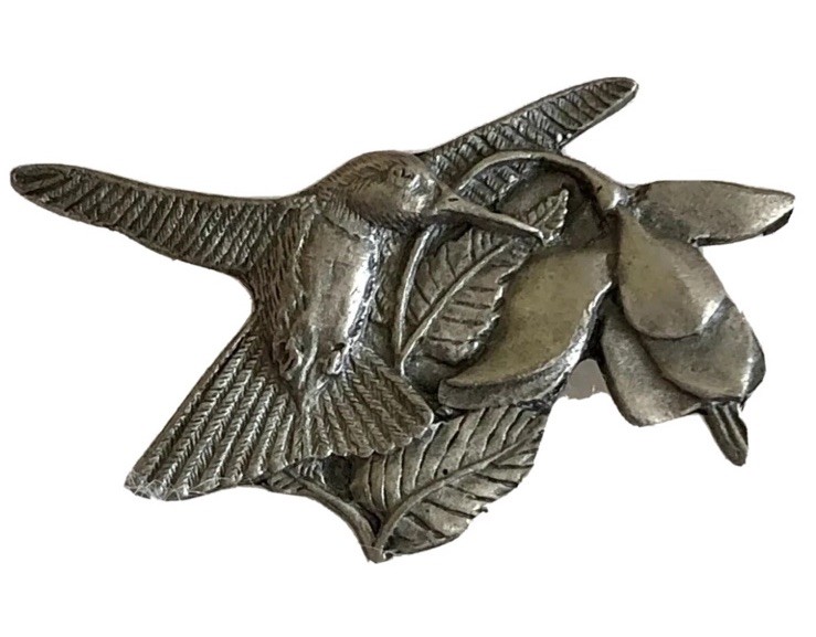 Vintage Birds and Blooms Pewter Pin Hummingbird Brooch 1995-1996 Premier Edition