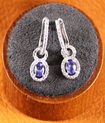 Tanzanite CZ Halo Charm Huggie Hoop Earrings Rhodium Over Sterling Silver By JTV