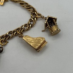Vtg Monet Link Gold Tone Charm Bracelet Grand Piano Heart Wishing Well Tree ETC