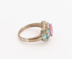 925 Sterling Silver Vintage Ring Aquamarine & Pink Topaz Band Sz 6 RG36874